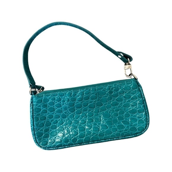 BY FAR Rachel Small Leather Croc-Embossed Shoulder Bag Blue - Picture 2 of 8